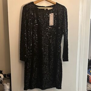Elegant Black Sequin Long Sleeve Dress